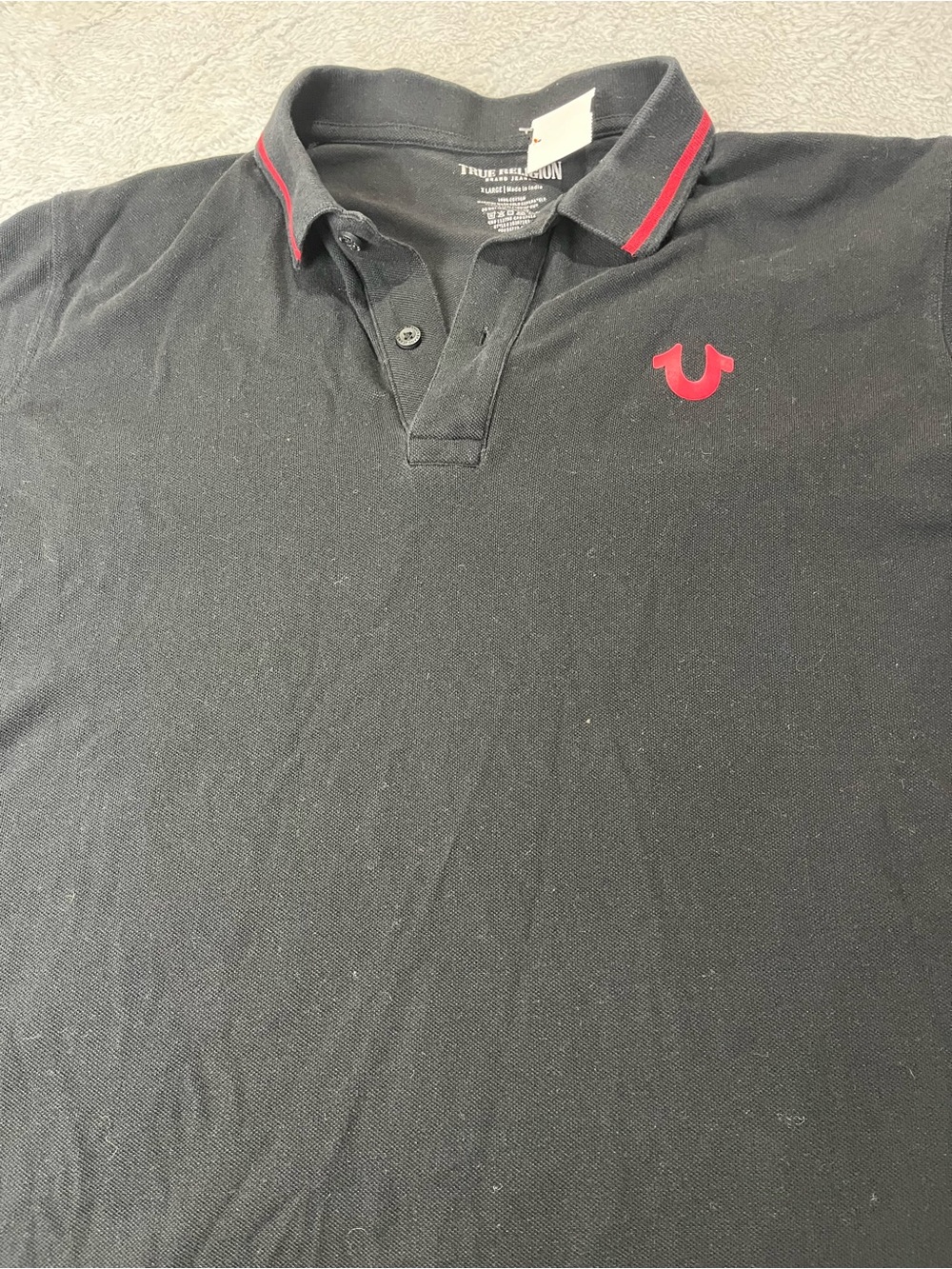 True Religion Black Polo with Red Logo and Collar Trim